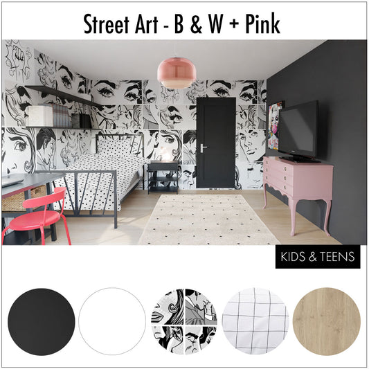 Street Art Black & White + Pink